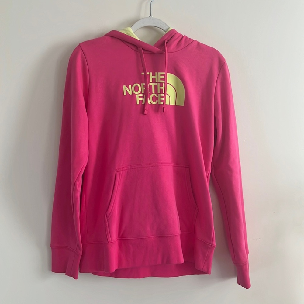 North Face Women’s Hoodie Sweatshirt Pink Yellow Outdoor Casual Active M Logo